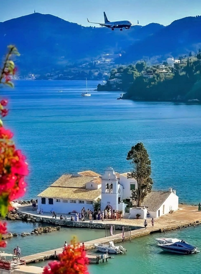 Vlacherna Monastery and Mouse Island in Kanoni, Corfu
