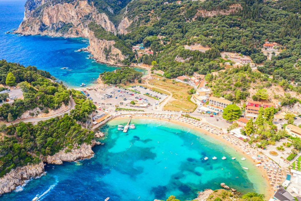 Crystal-clear waters at Paleokastritsa, one of the most beautiful destinations in Corfu.