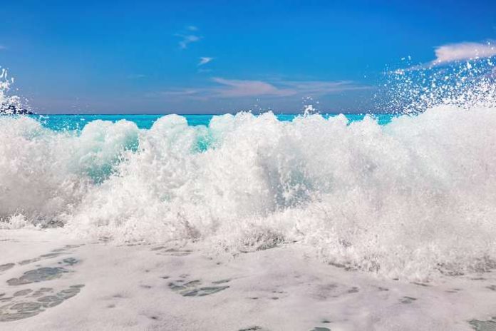 Waves crashing in Myrtos beach, Kefalonia, Greece