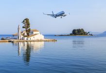 Corfu Airport Now 5th Busiest in Greece Passenger plane approaches Corfu airport during summer in Grecce Island of Corfu (Kerkyra) CFU