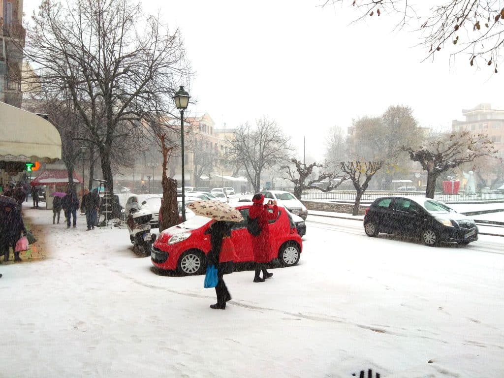 Corfu greece winter time and snow.