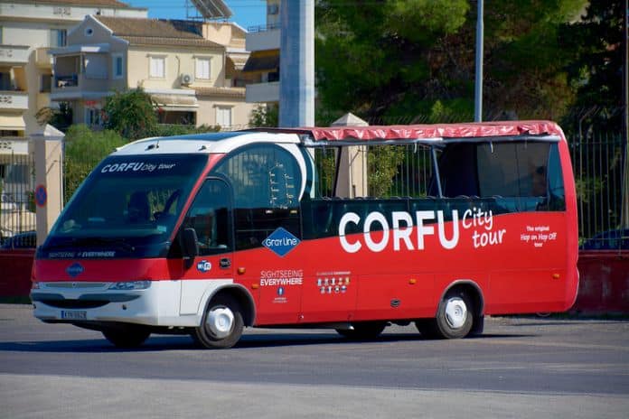 City sightseeing tour bus in Corfu