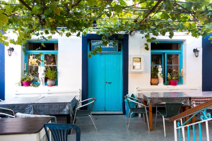 The lovely and traditional cafeteria-tavern-grocery store in the village of Mathraki island, Greece